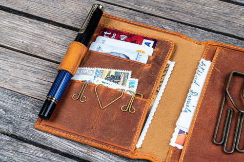 Galen Leather Co. C.H Brown Leather Wallet Insert for Traveler's Notebook Passport Size