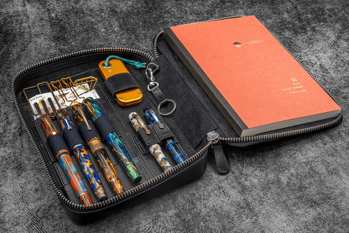 Galen Leather Co. Black Leather Expansi BA5 Wide A5 Zip Folio