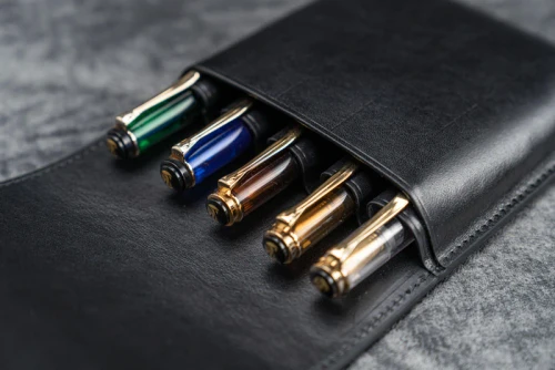 Galen Leather  Co. Leather Flap Pen Case for Five Pens - Black