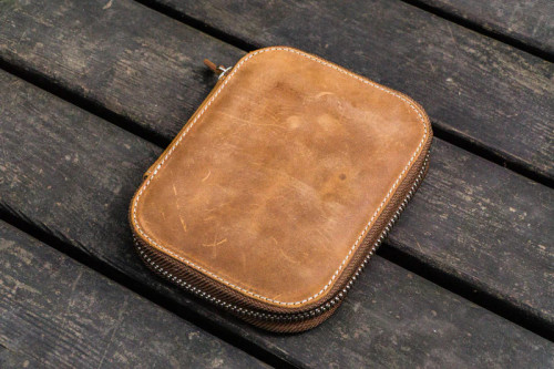 Galen Leather Co. Leather Zippered 10 Slots Pen Case Crazy Horse Brown
