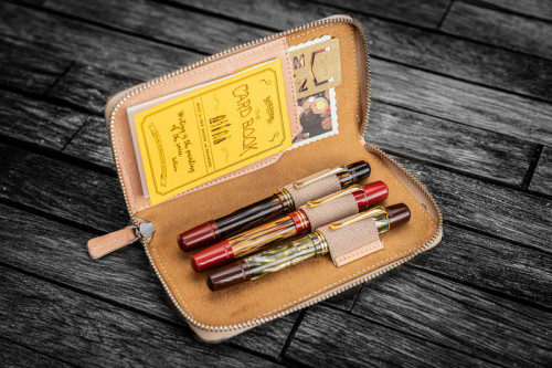 Galen Leather Co. Leather Zippered 3 Slots Pen Case Undyed Leather