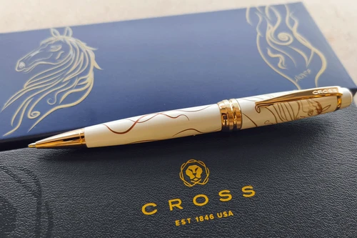 Cross Bailey Zodiac Horse Ballpoint Pen White Lacquer with Rose-Gold Plated Appointments