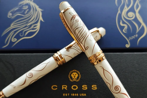 Cross Bailey Zodiac Horse Ballpoint Pen White Lacquer with Rose-Gold Plated Appointments