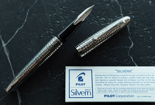 Pilot Silvern Art Craft Sterling Silver Ishidatami 18k Fountain Pen Medium Nib