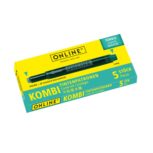 Online Fountain Pen Pack Of 5 Combo Ink Cartridges Turquoise