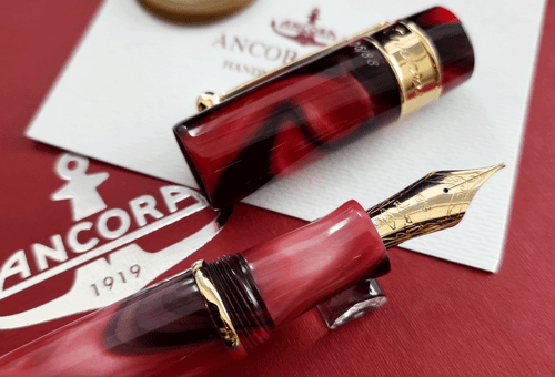 Ancora Limited Edition Perla Vezuvio Red Fountain Pen with 18K Gold Medium Nib 