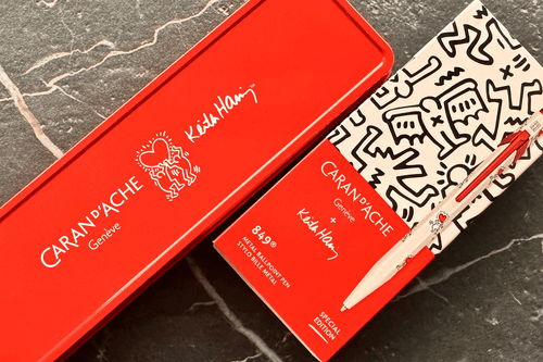 Caran D'Ache Special Edition 849 x Keith Haring White Ballpoint Pen With Metal Case