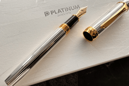 Platinum Pin Stripe Sterling Silver 18K Fountain Pen Medium Nib