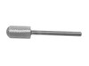 Close-up of barrel-shaped tungsten carbide bur head showing fine flute pattern for nail shaping