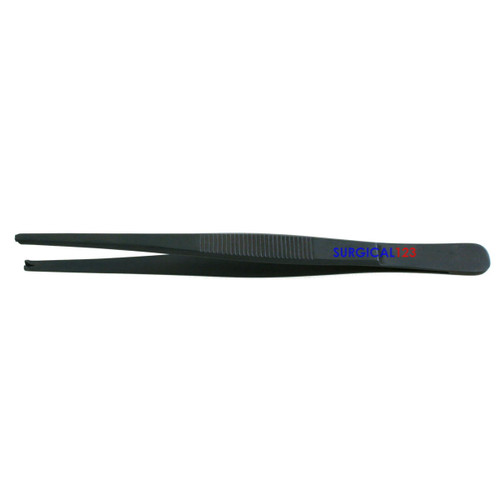 Thumb Tissue Forceps 5.5" Straight 1x2 Teeth Black Finish  surgical123