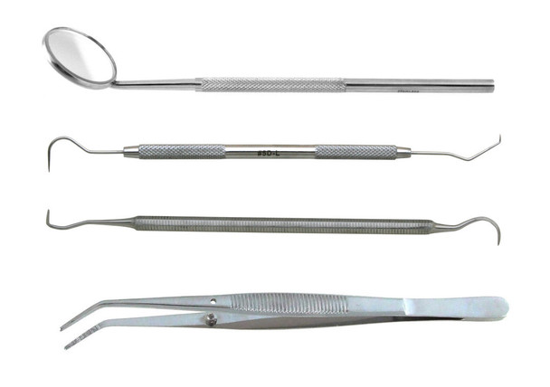 dental exam set with mirror explorer dressing pliers