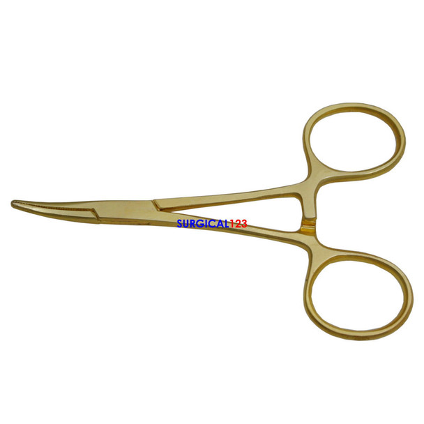 Hartman Mosquito Forceps Curved Serrated Jaws, Gold Plated 