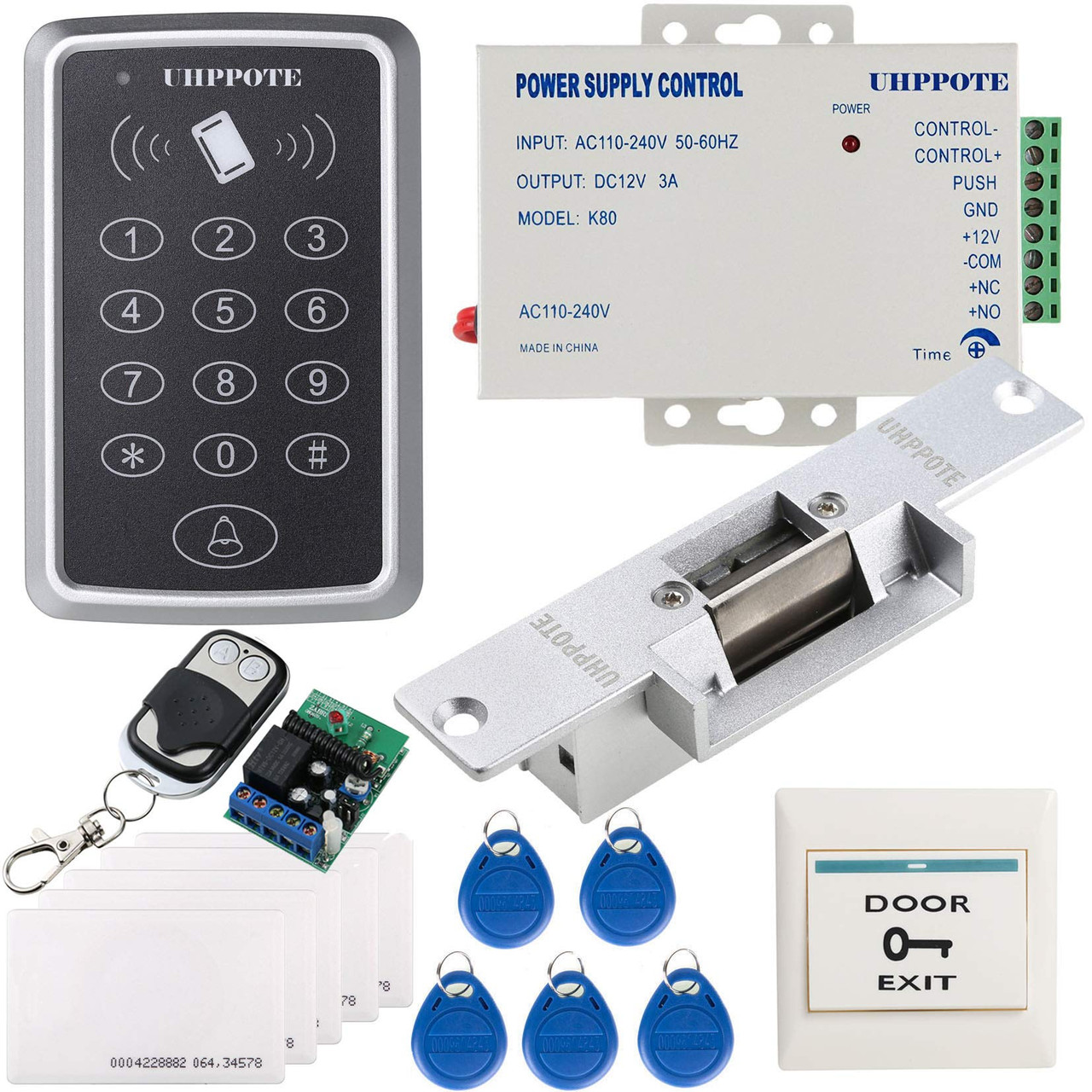 Uhppote 125khz Rfid Em Id Keypad Stand Alone Door Access Control Kit With Strike Lock Remote Control Exit Button