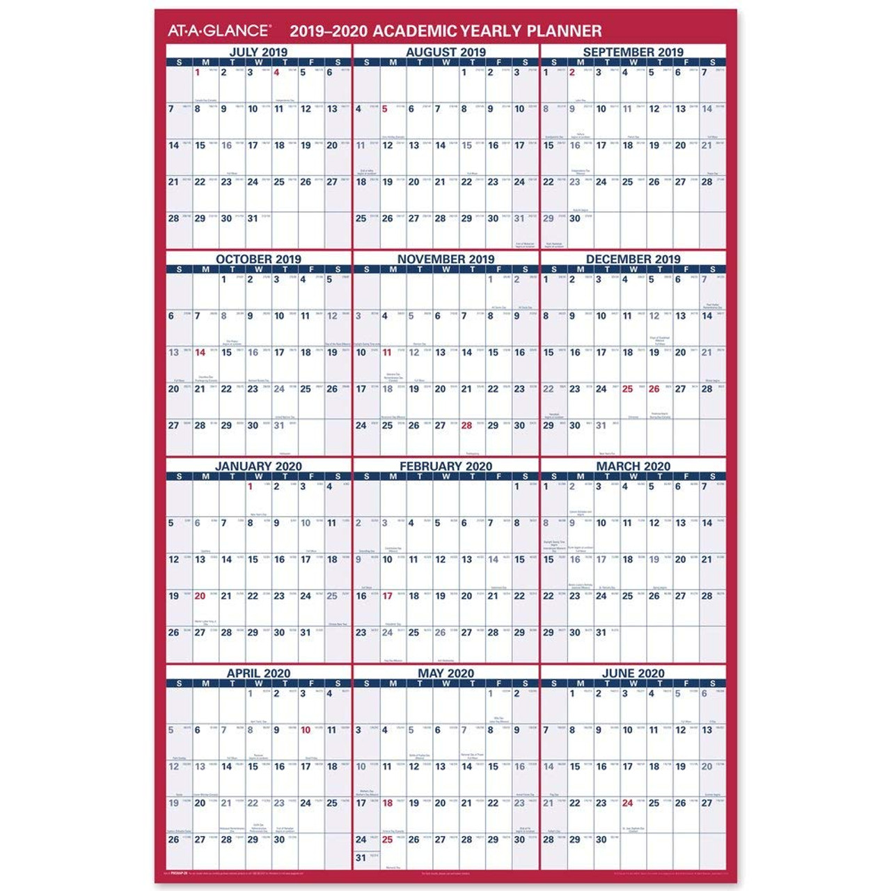 Dry Erase Erasable 32 x 48 AT-A-GLANCE 2019-2020 Academic Year Wall Calendar Reversible Jumbo Vertical//Horizontal PM36AP2820