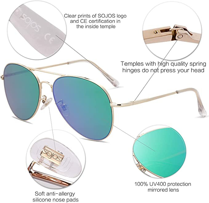 SOJOS Classic Aviator Sunglasses for 