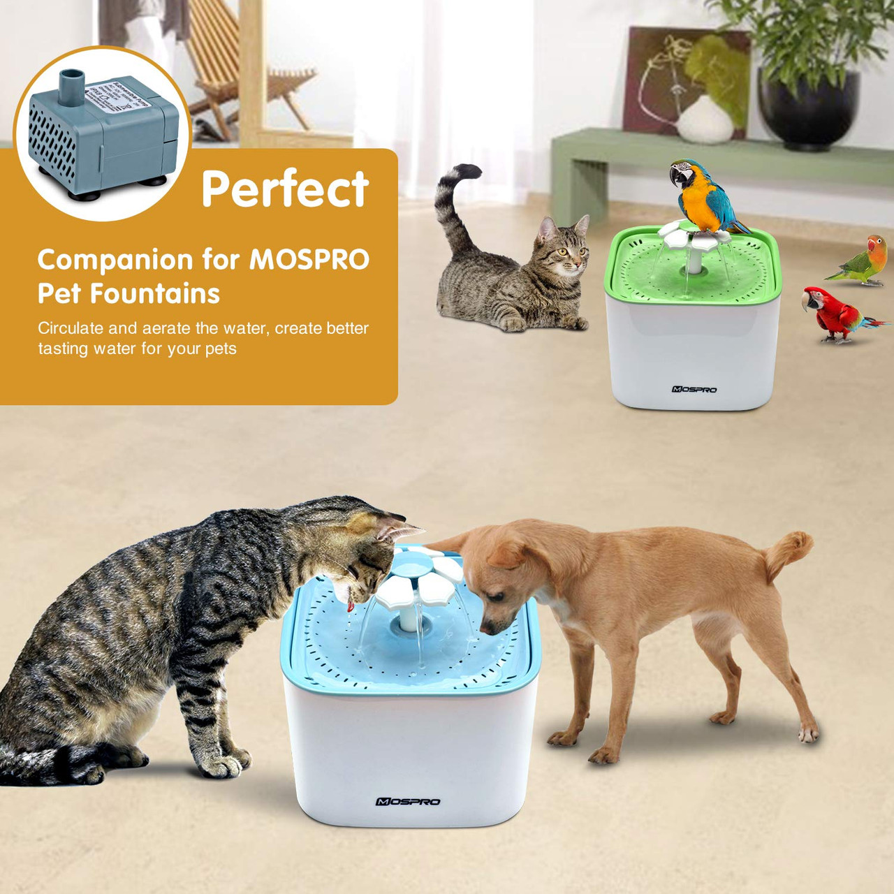 Mospro Pet Fountain Submersible Water Pump Ultra Quiet Dog And
