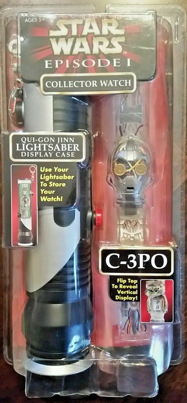 Star Wars Episode 1 Collector Watch C-3PO Qui-Gon Jinn Lightsaber Display  Case