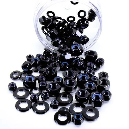 Aluminium Tub Nylock Nuts & Washers 100 Piece Black