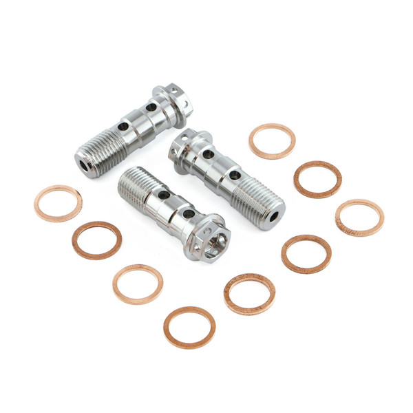 Stainless Steel Banjo Bolt Double M10x(1.00mm) Race Spec Pack x3