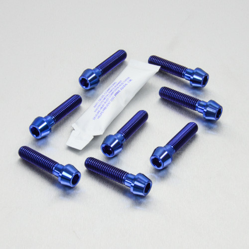 Titanium Top & Bottom Clamp Yoke Pinch Kit Blue