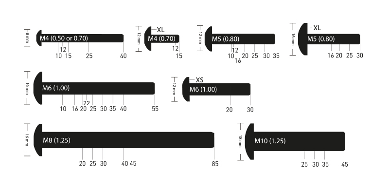 Dome head fairing bolts in a range of metric sizes