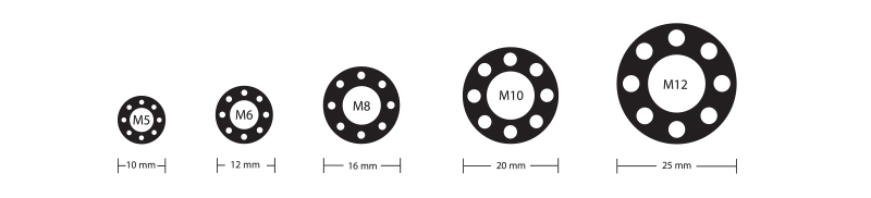 Drilled washers in a range of metric sizes