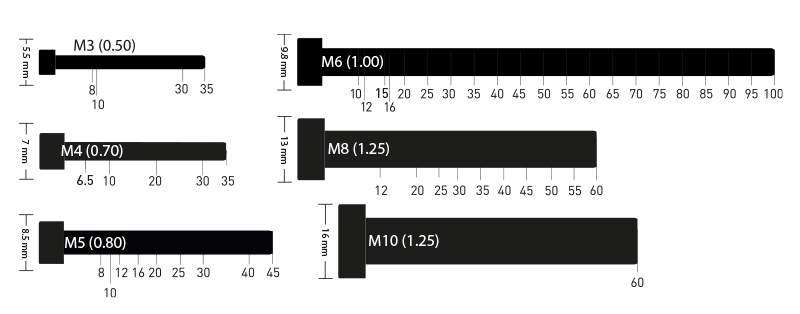 Standard allen key socket cap bolts in a range of metric sizes