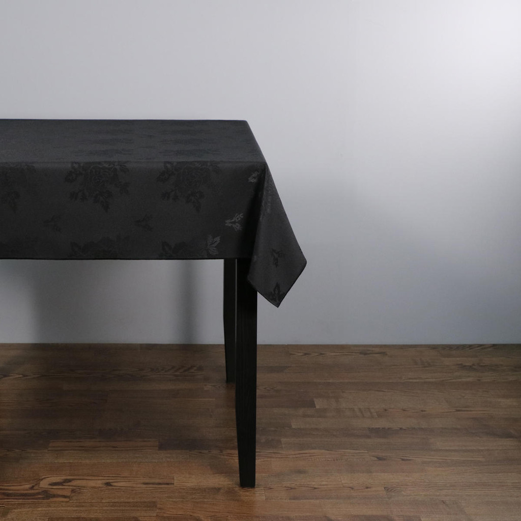 100percent Polyester Damask Rose Black Tablecloths - 70x144 178x366 cm