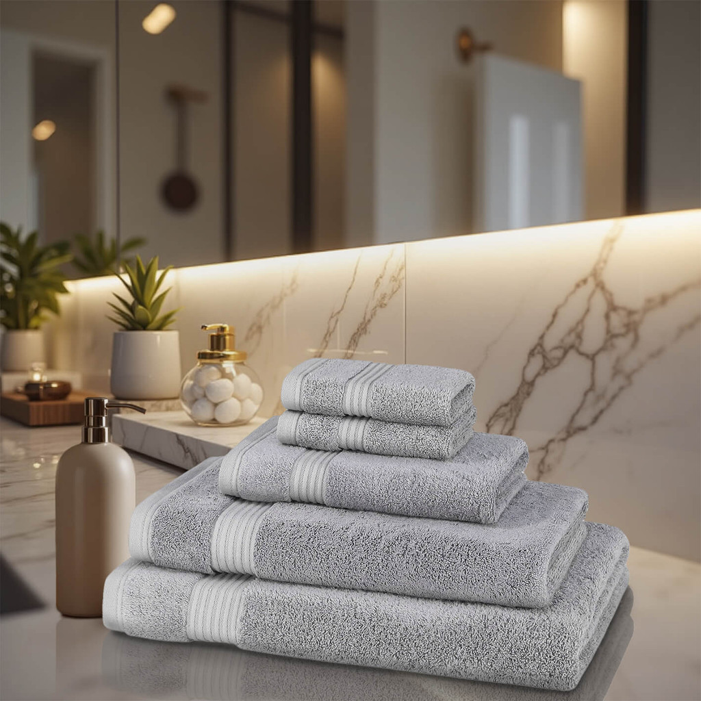 5 Piece 700GSM Bamboo Towel Set - 2 Face Cloths, 1 Hand Towel, 1 Bath Towel, 1 Bath Sheet