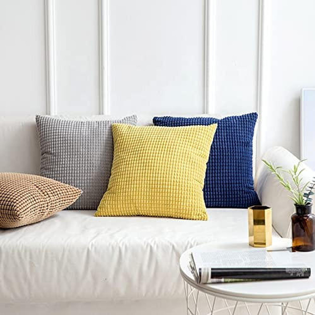 Set of 2 Cushions with Corn Corduroy Covers Included - 45x45 cm