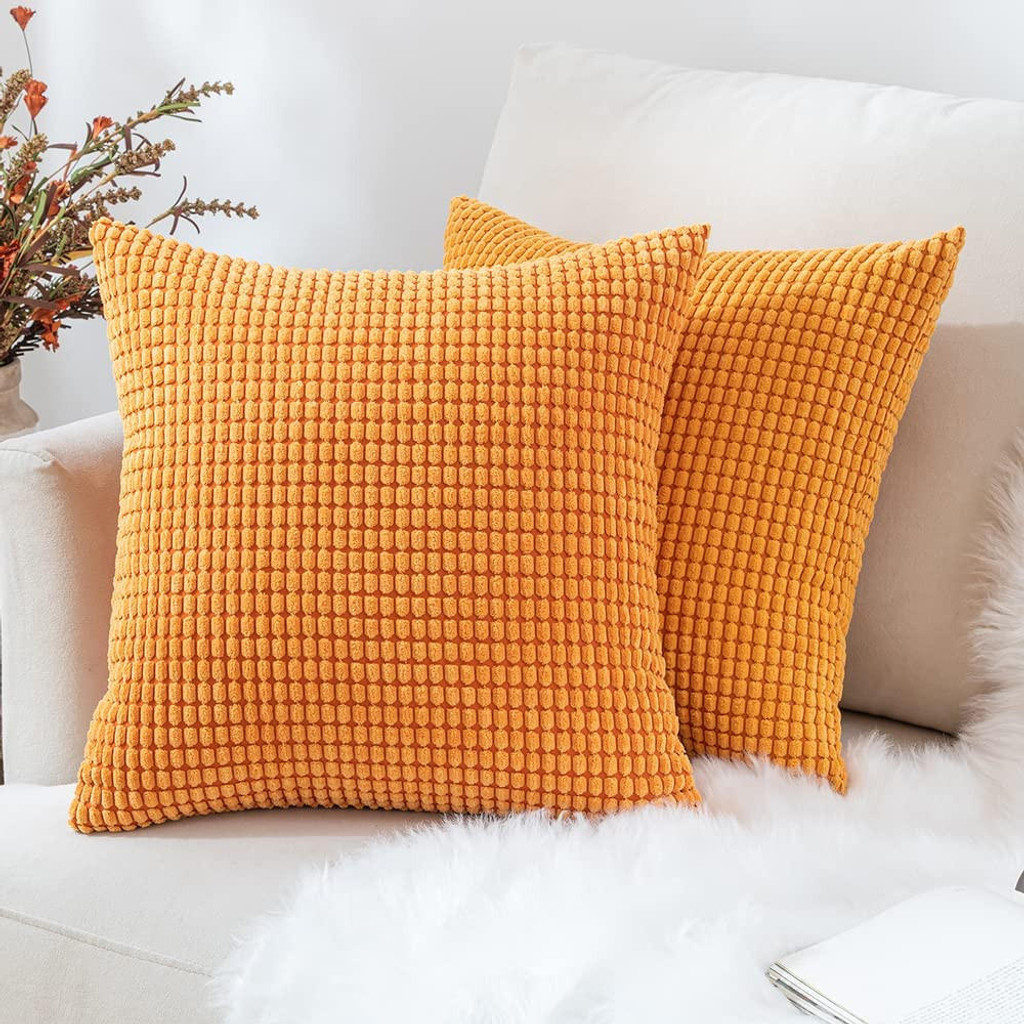 Set of 2 Cushions with Corn Corduroy Covers Included - 45x45 cm