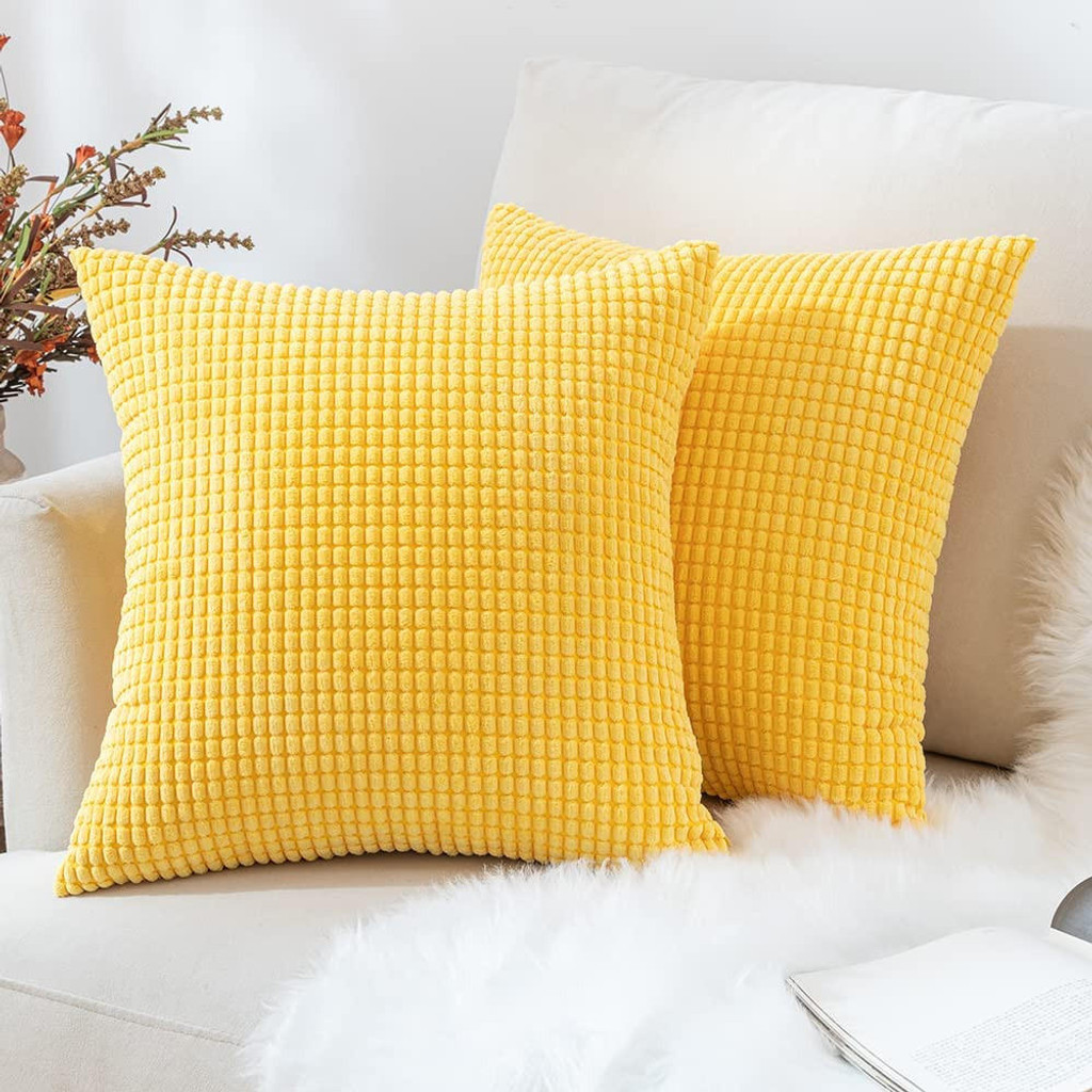 Set of 2 Cushions with Corn Corduroy Covers Included - 45x45 cm