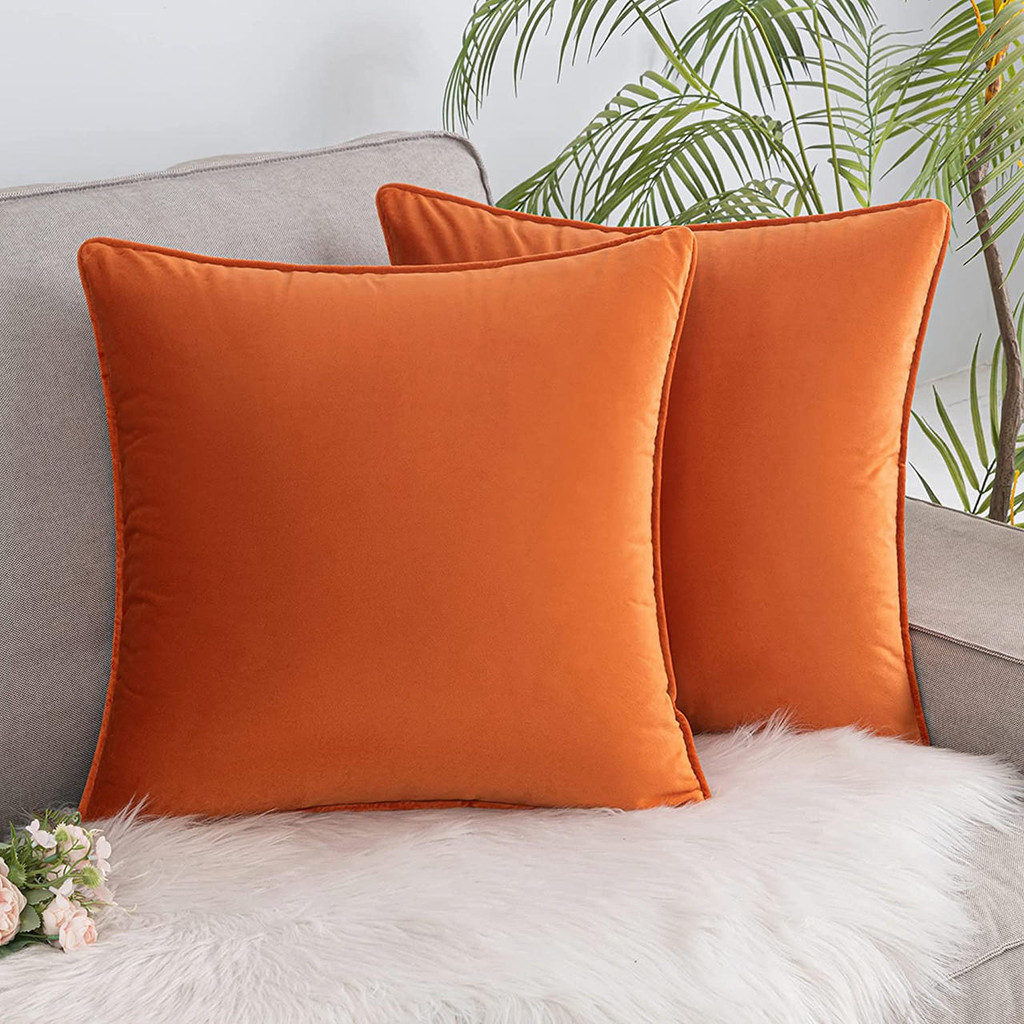 Set of 2 Cushions with Piped Velvet Covers Included - 45x45 cm