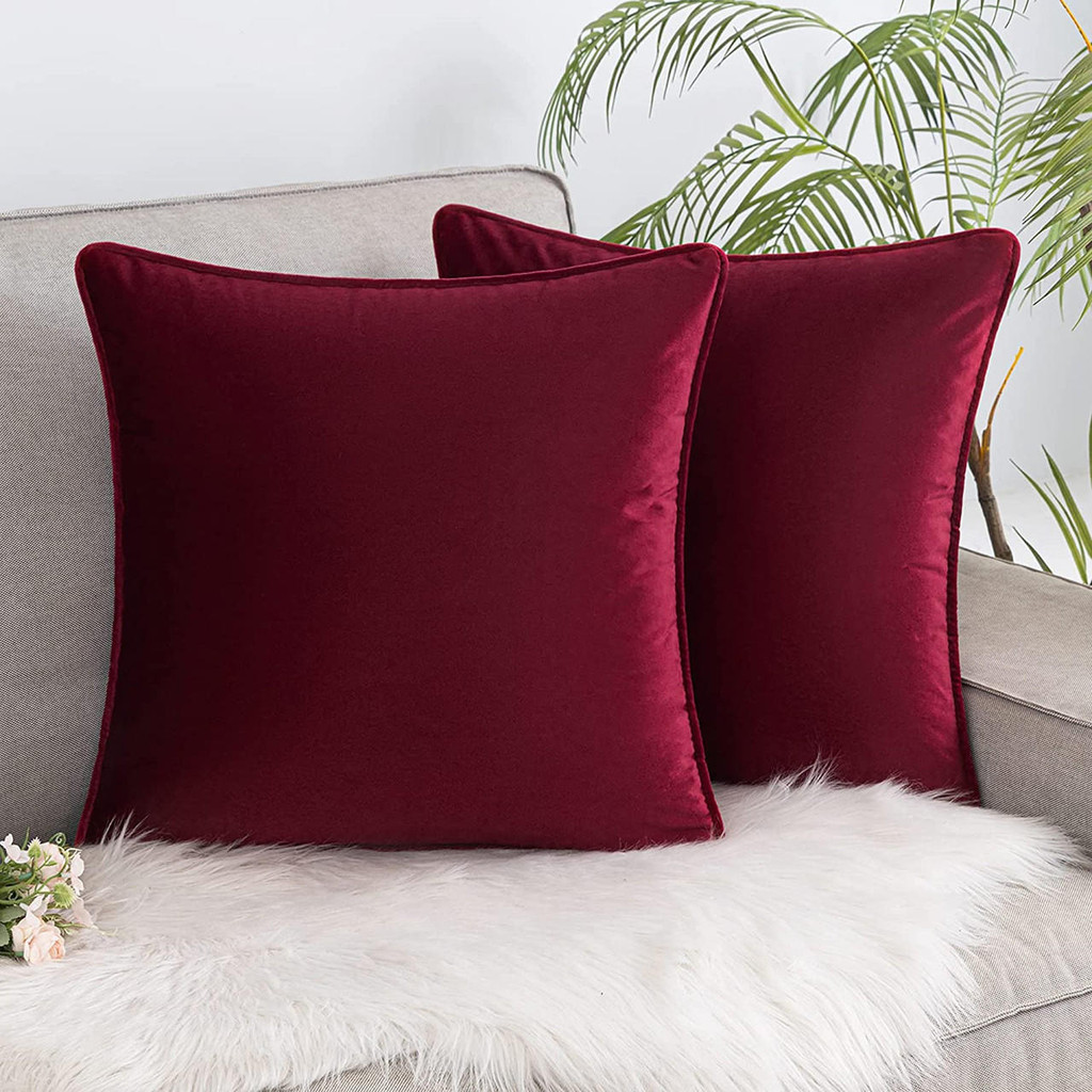 Set of 2 Cushions with Piped Velvet Covers Included - 45x45 cm