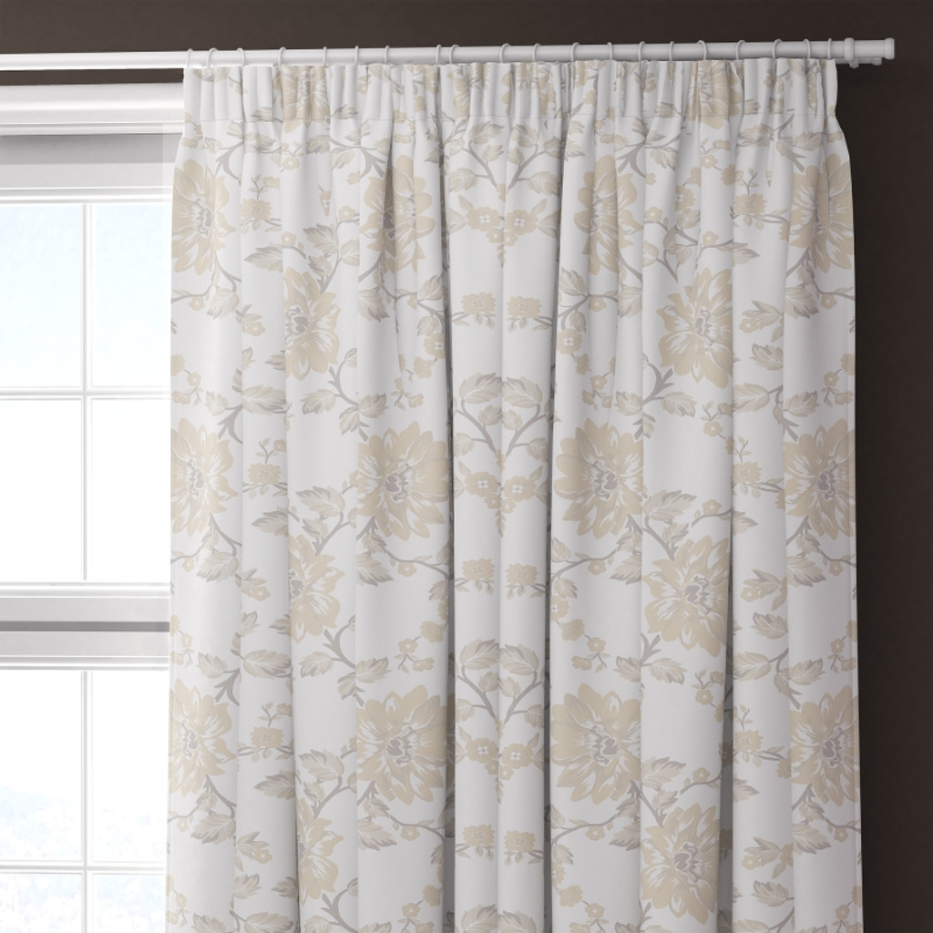 Fire Retardant Thermal Insulated, Room Darkening Floral Design Pencil Pleat Curtains (2 Panels)