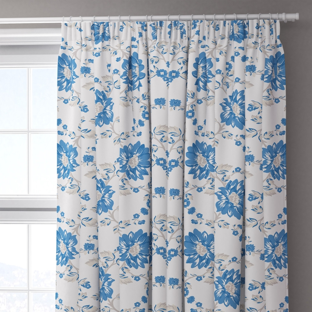 Fire Retardant Thermal Insulated, Room Darkening Floral Design Pencil Pleat Curtains (2 Panels)