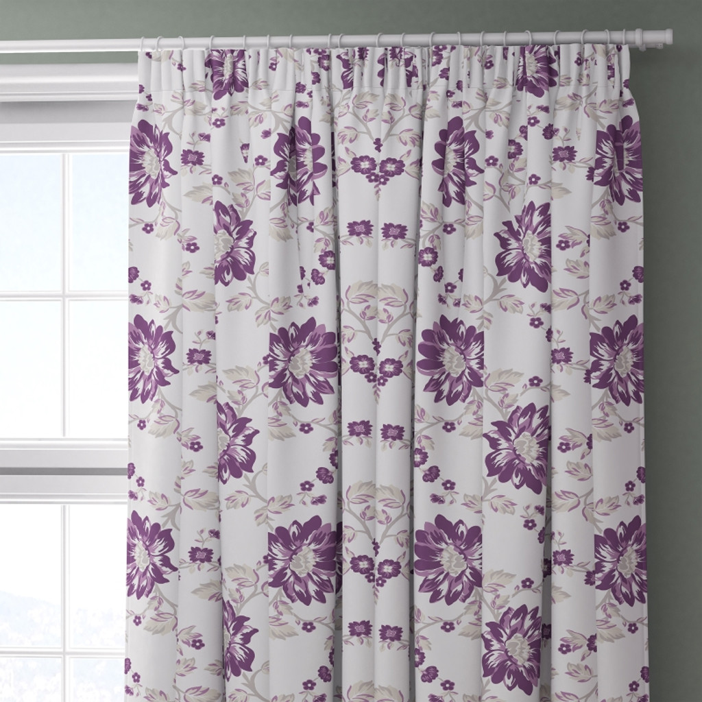 Fire Retardant Thermal Insulated, Room Darkening Floral Design Pencil Pleat Curtains (2 Panels)