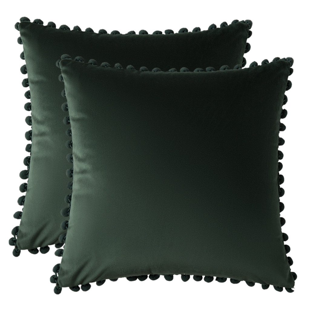 Set of 2 Cushions with Premium Pompom Velvet Cushion Covers Included - 45x45cm