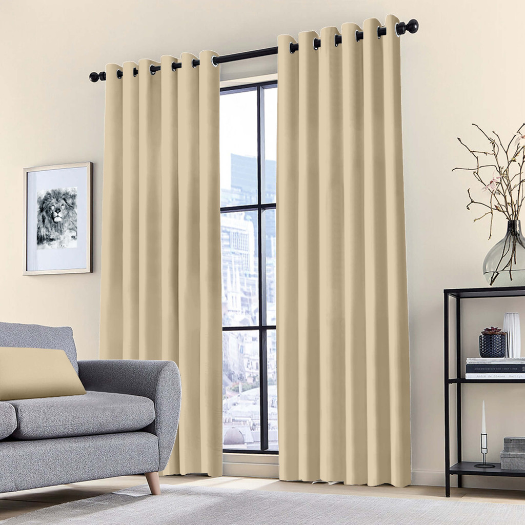 Blackout Thermal Curtains Eyelet Ring Top Curtain Pair With Tie Backs