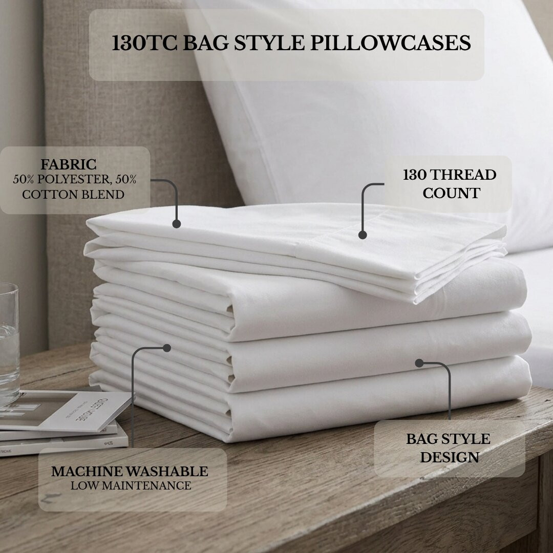 130TC Bag Style Pillowcases (48x74cm) | Soft & Durable