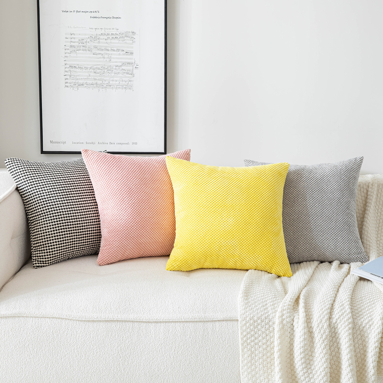 Set of 2 Cushions with Pine Corduroy Covers Included - 45x45cm ...