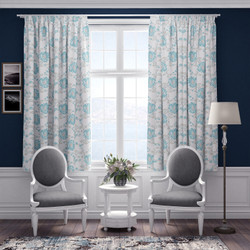 Fire Retardant Thermal Insulated, Room Darkening Floral Design Pencil Pleat Curtains (2 Panels)