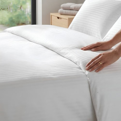 white-200-thread-count-sateen-stripe-microfibre-duvet-cover-close-up-hands-demonstrating-soft-feel-and-stripe-pattern