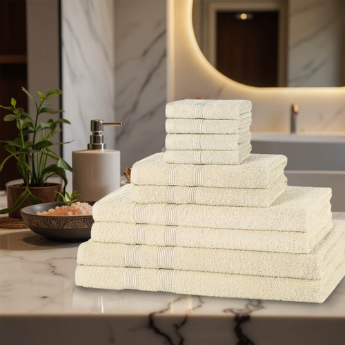 10 Piece 500GSM Towel Bale - 4 Face Cloths, 2 Hand Towels, 2 Bath Towels, 2 Bath Sheets