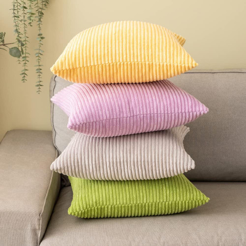 Set of 2 Cushions with Corn Corduroy Covers Included - 45x45 cm