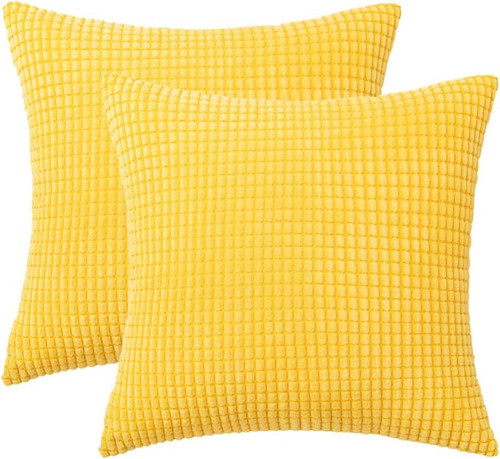 Set of 2 Cushions with Corn Corduroy Covers Included - 45x45 cm
