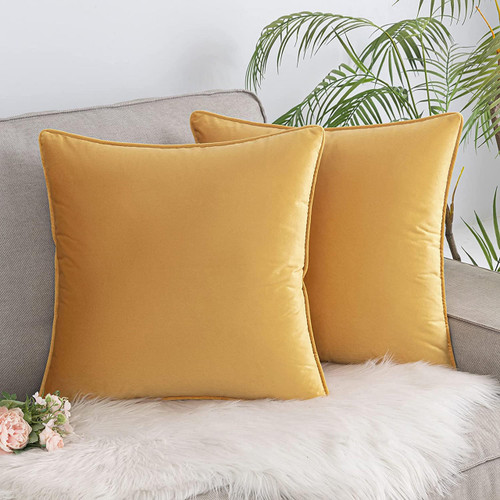 Set of 2 Cushions with Piped Velvet Covers Included - 45x45 cm