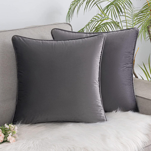Set of 2 Cushions with Piped Velvet Covers Included - 45x45 cm