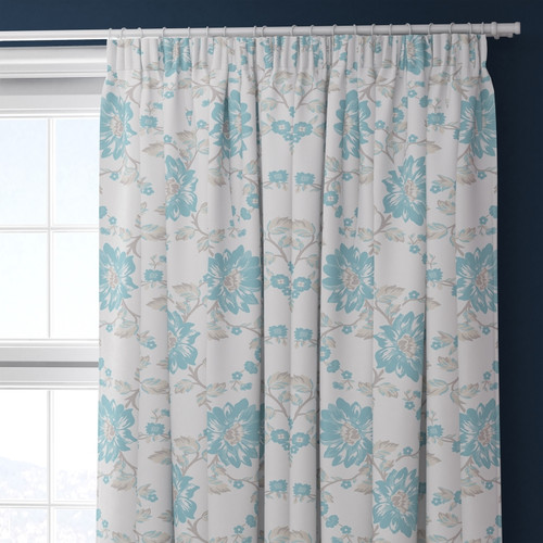 Fire Retardant Thermal Insulated, Room Darkening Floral Design Pencil Pleat Curtains (2 Panels)