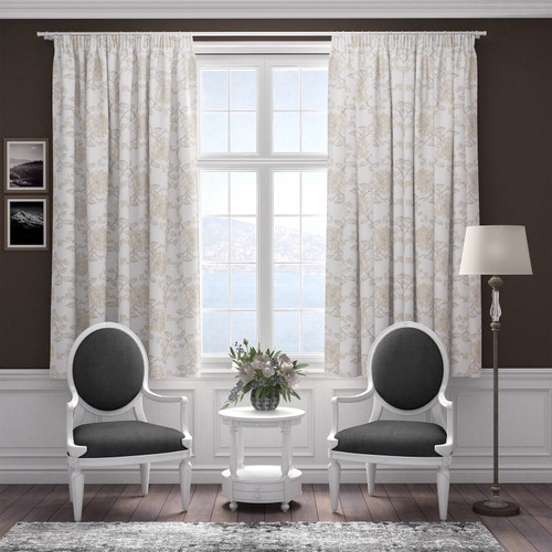 Fire Retardant Thermal Insulated, Room Darkening Floral Design Pencil Pleat Curtains (2 Panels)